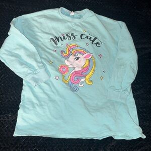 Miss Cute Girls' Light Blue Unicorn Graphic Top